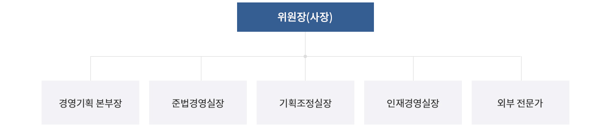 위원장(사장)을 중심으로 한 위원회 구성 조직도. 상세 내용은 바로 아래의 본문 텍스트를 참고해 주세요.